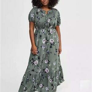 Torrid Midi Rayon Slub Button Front Tie Dress